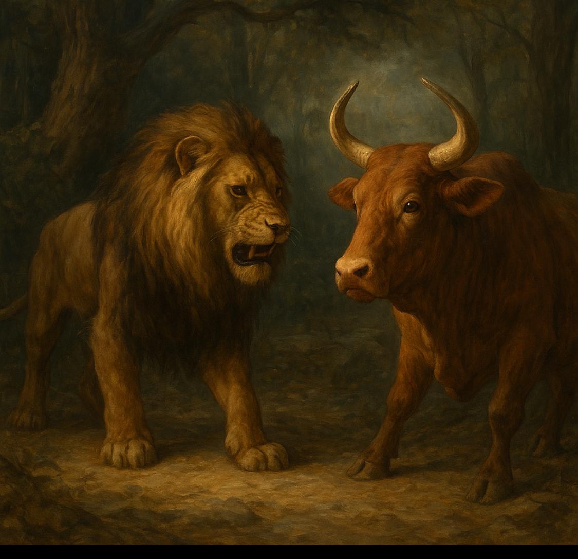 قصة الأسد والثور (شَتْرَبَه ودِمْنَة)