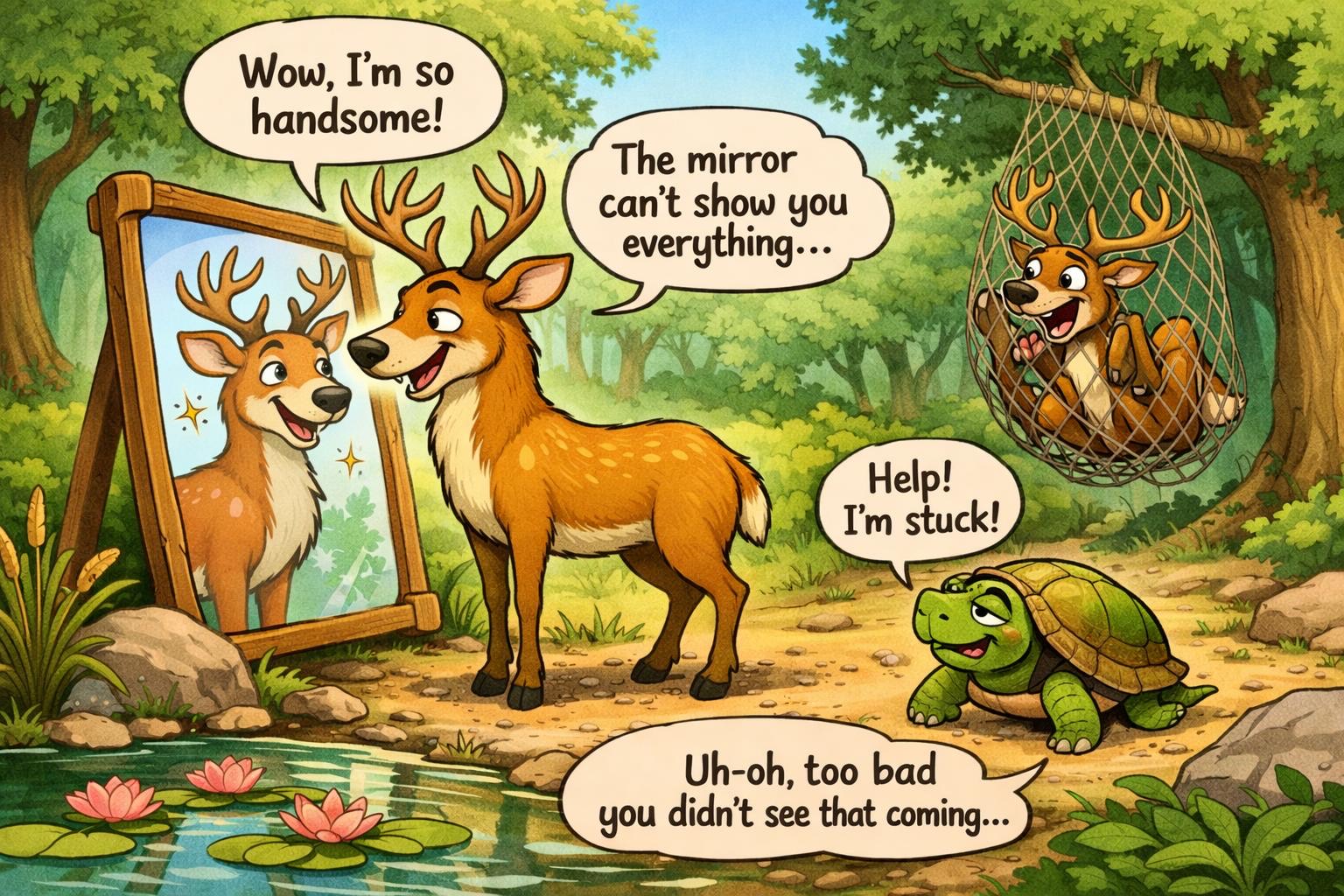 حكاية الغزال والسلحفاة والمرآة