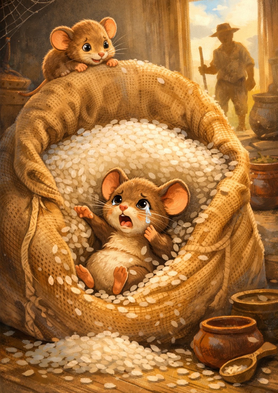 ‎قصة الفأرة التي وقعت في كيس الأرز