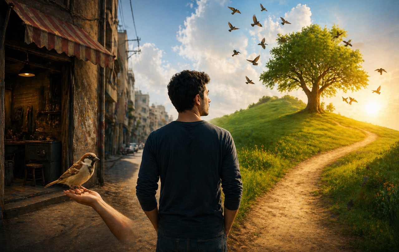 عصفور بالإيد ولا عشرة على الشجرة-اللهجة الفلسطينية/الأردنية