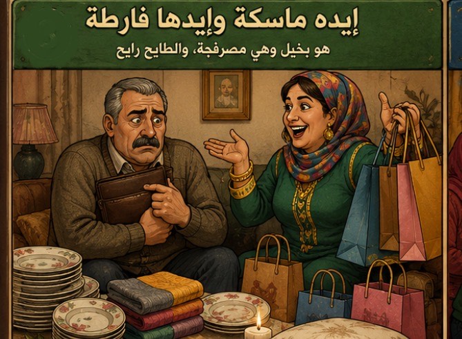 ‎إيده ماسكة،، وإيدها فارطة… وصار الطايح رايح-اللهجة الفلسطينية الأردنية - قصة عربية